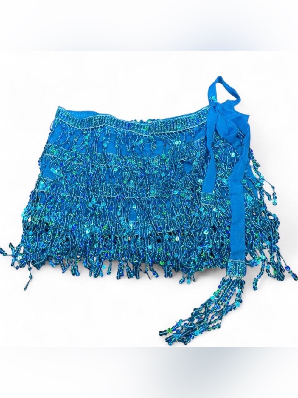 Blue Sequin Fringe Wrap Skirt